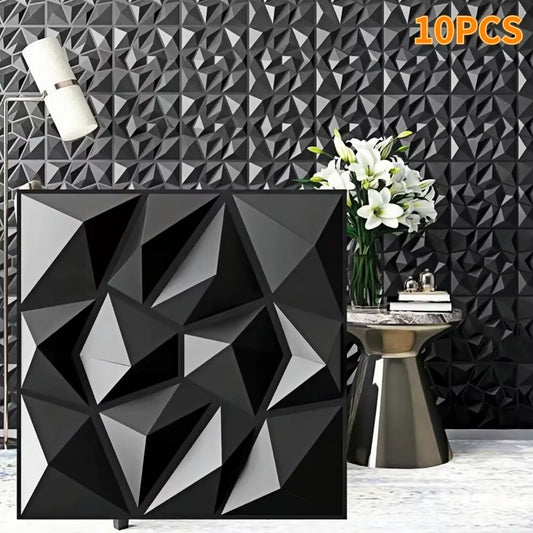 10Pcs Diamond Design Decorated 3D Wallpanel, 30Cmx30Cm Matte White/Black, Diy Home Decoration Wallboard