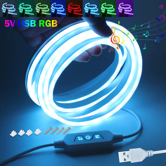 5V USB RGB Neon LED Strip Light with Music Sync Waterproof Flexible Tape Neon Rope Light DIY TV PC Backlight Gaming Room Decor